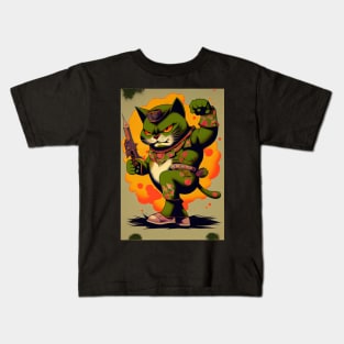 Angry Cat with Gun Kids T-Shirt